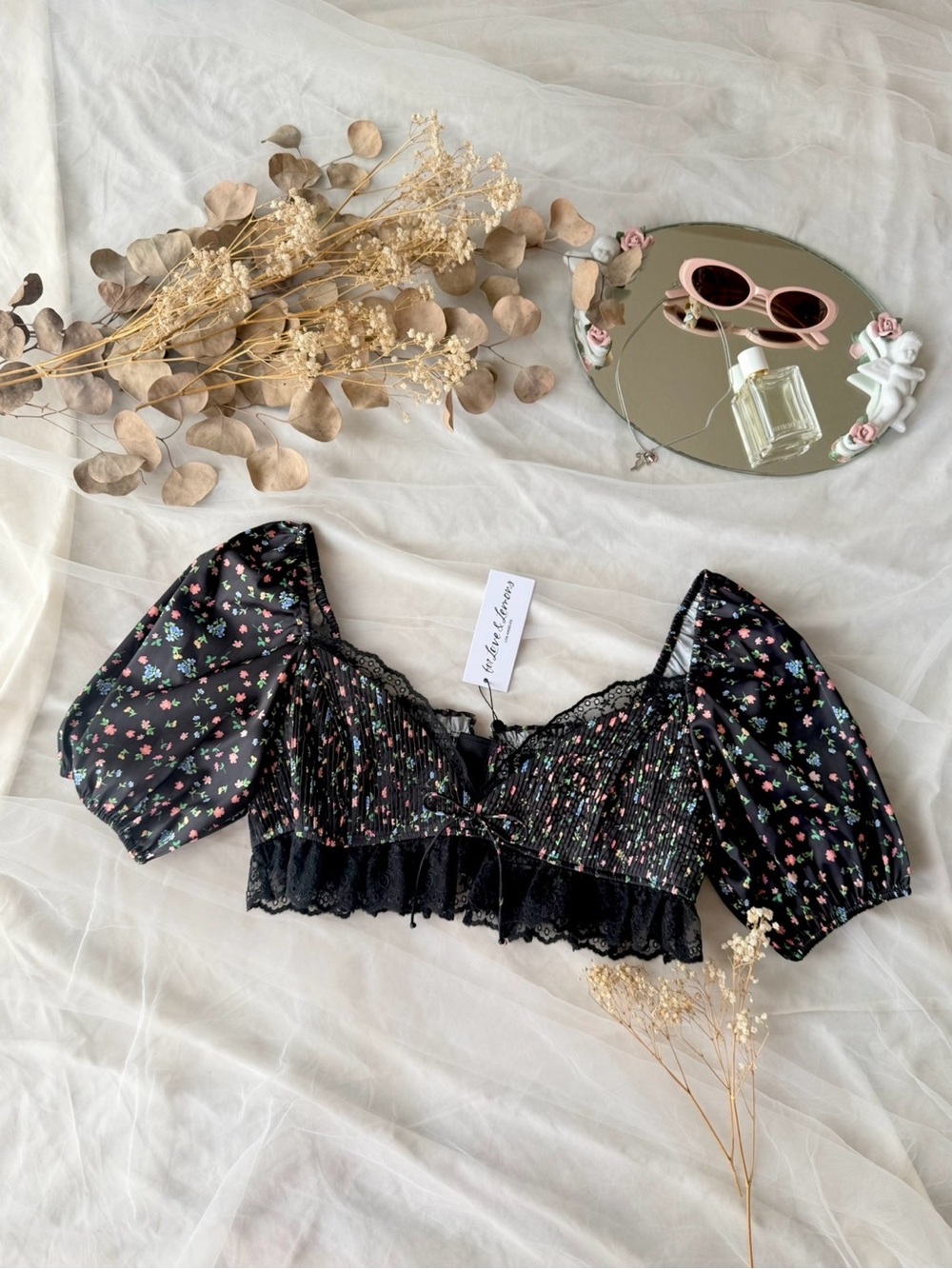 BNWT For Love And Lemons Satin Lucy Top Dainty Ditsy Floral Cottagecore